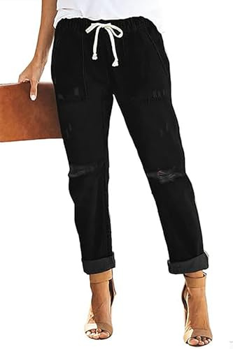 Alaster Queen Women Jeans Casual Distressed Stretch Jeans Elastic Waist Jean Denim Pants