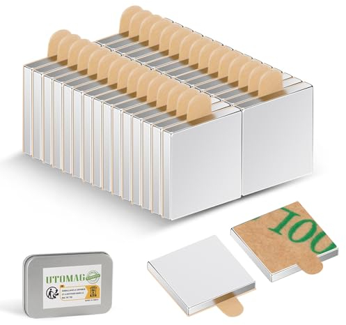 UTOMAG 30 Pièces Aimants Autocollants Puissants 10x10x1mm, Aimants Plats Adhésifs en Néodyme pour Tableau Blanc, Réfrigérateur, Cuisine, Artisanat, Bricolage et Photos