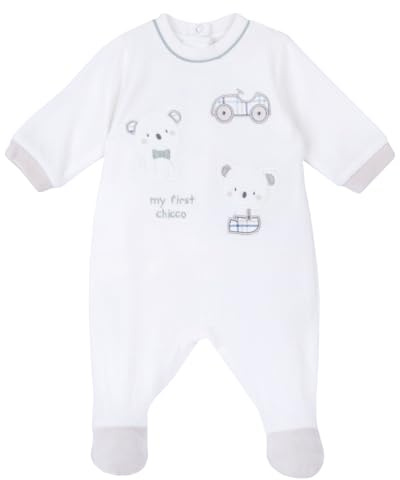 Chicco Tutina Con Apertura Patello, In Ciniglia, Pigiama Bimbo 0-24, Bianco 1M, 0 mesi
