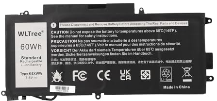 WLTree 7.6V 60Wh K5XWW Batteria per PC portatile Dell Latitude 5289 7389 7390 E5289 P29S001 P29S002 L3180 2-in-1 Series Notebook 6CYH6 71TG4 725KY J0PGR N18GG CFX97 Battery