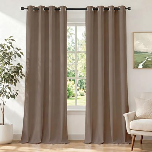 Ystyle Gardinen mit Ösen 2er Set, H240 x B140 cm, Hellbraun | Wasserabweisend Gardinen Wohnzimmer Modern, Thermovorhang Hitzeschutz Kälteschutz, Verdunklungsvorhänge per Soggiorno