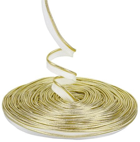 NBEADS Schrägband mit Schweißschnur, 1,27 m, goldfarben, mit Einfassung, Kordel, Paspelborte mit metallischer Lippe, Polyester, Handarbeit für Heimdekoration, Polster und Kleidung, 38 Meter
