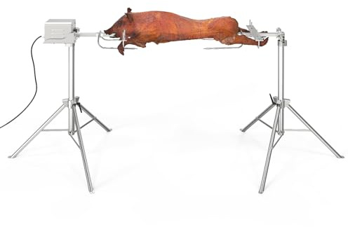 Electric Rotisserie Grill Kit, 46 Pig Lamb Spit Roaster Stand Rotisserie w/Adjustable Height,Asador de Puerco, Charcoal Spit Rod Stainless Steel for Party Barbecue, 176 Lbs Capacity