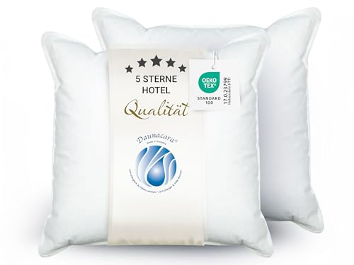 ZOLLNER 2er Set Deluxe Daunenkissen - Made in Germany – für Allergiker geeignet – Bezug aus hochwertiger Mako Baumwolle - waschbar bis 60°C - 40x40 cm - Hotelqualität