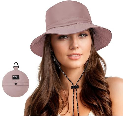 Durio Cappello da pioggia per donna, resistente all'acqua, cappello da pescatore, cappello alla pescatora, cappello da pesca, cappello per il sole per donna, pieghevole, portatile, per esterni, Rosa