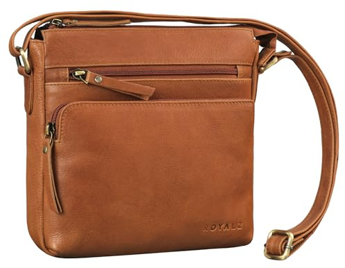 ROYALZ Michigan Kleine Echtleder Umhängetasche Damen - Vintage Leder Handtasche für Frauen - Ledertasche klein perfekt als Ausgehtasche Freizeittasche City Freizeit;Farbe:Schwarz