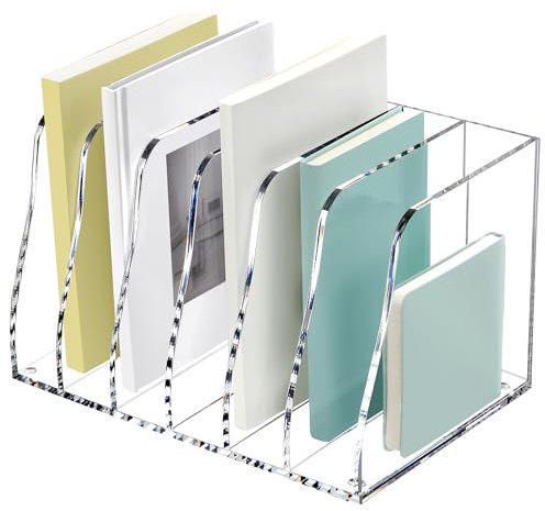 SANRUI Soporte acrílico para archivos, 6 compartimentos verticales, organizador de documentos de escritorio, carpeta transparente, librería, clasificadores de espacio de trabajo para accesorios de