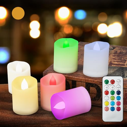 6 Packs Led Candles RGB Tea Lights 24 Mode Flickering Flameless Candle with Remote Timer HalloweenFlameless Votive Candles for Christmas Party Dinner Table Decor (6pcs,Halloween Decor)