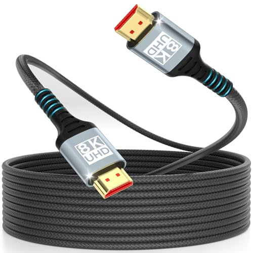 woednx 3 m HDMI-kabel, flätad nylon HDMI-kabel 8k 2.1 HighSpeed Cable 8K@60Hz 4K @ 120 Hz, HDR10 HDCP 2.2 & 2.3 3D, kompatibel med PS5/PS4/X Box/UHDTV/Blu-ray Player/Monitor