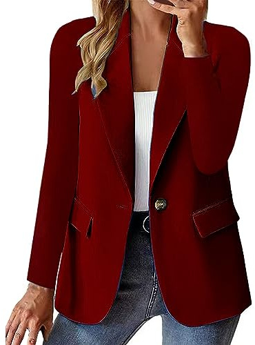 Blazer - Chaqueta de traje para mujer, elegante, monocolor, corte regular, con botones, trabajo, oficina, manga larga, chaqueta de fiesta, con bolsillos, chaqueta ligera blazer de entretiempo