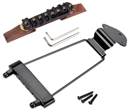 BESTonZON Saitige Archtop Jazzgitarre Brücke Mit Höhenverstellbarem Tailpiece Aus Schwarz Geeignet Für Semi-hollow Jazz-gitarre Teile