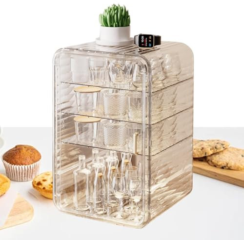 Organisateur de rangement de service à thé anti-poussière - Égouttoir à tasses anti-poussière - Boîte de rangement en acrylique transparent - Organiseur de tasse anti-poussière - Organisateur de
