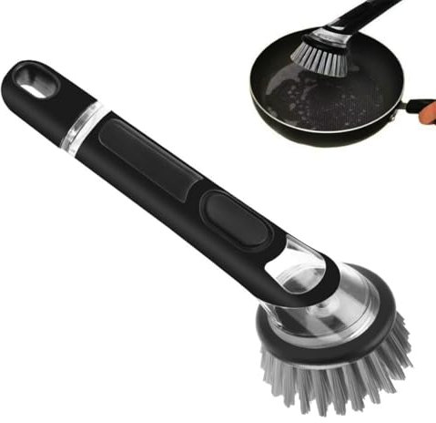 Soap Dispensing Scrubbing Brush with Handle - Efficient Washing Up Brush for Kitchen - Durable Dish Brush for Effective Cleaning - Zuvo