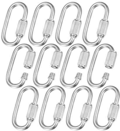 M METERXITY 12er-Pack Schnellkettenverbinder M5 3/16 304 Edelstahl Silber | D-Form Verriegelung Reparaturkettenglieder, für Schaukeln/Camping/Wandern/Rucksack