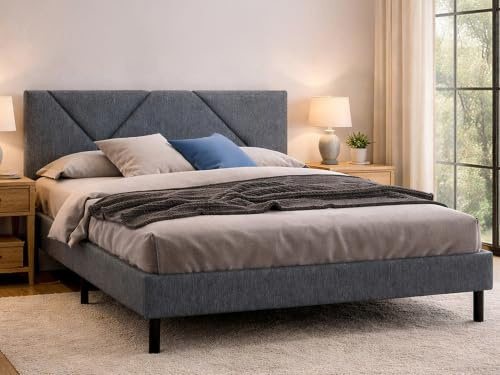 Dmora - Letto matrimoniale Tirino, Sommier per camera da letto, Giroletto per stanza, Struttura porta materasso, Adatto a materasso Cm 160x200, Grigio