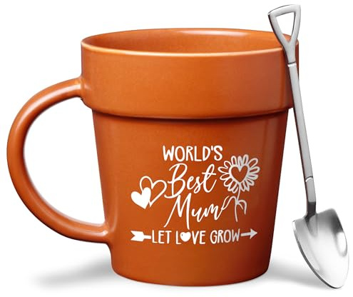 VELENTI Plant Mug With Metallic Shovel Ornament - Lover Gifts for Women, Men - Birthday and Mother's Day, Christmas