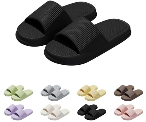 Generisch Ciabatte da bagno da donna e uomo con suola spessa Cozislides Original Slippers Unisex Ciabatte da bagno morbide antiscivolo Pantofole estive infradito indoor / outdoor, Nero , 40 EU