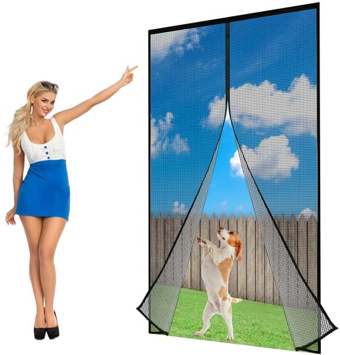 Cortina Mosquitera para Puertas, 255x235cm Cortina antiinsectos Fácil de ensamblar, Cierre Automático de Arriba a Abajo, Manos libres LF2C1 ‎Negro