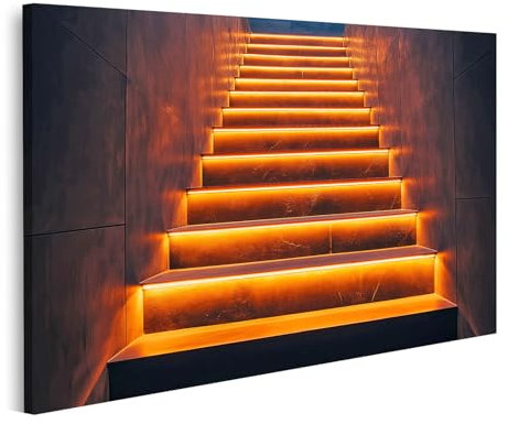 islandburner Bild auf Leinwand Stimmungsvolle beleuchtete Treppe in Goldton Bilder Wandbilder Poster