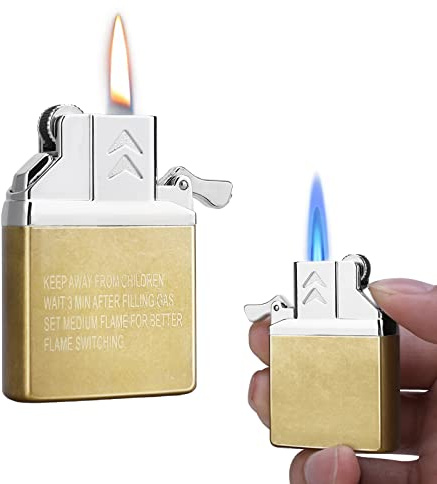 Ultraray Butane Insert Compatible with Classic Case, Dual Flame Jet Lighter, Gas Lighter, Windproof, Refillable, Adjustable, Brass Construction, Torch Lighters for Men (Sold without Butane)