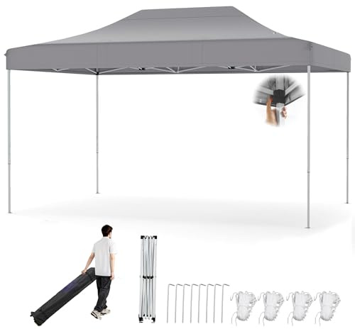 RELAX4LIFE Tonnelle Pliante 3x4,5 Imperméable, Tonnelle de Jardin Extérieur Pop-Up Facile à Monter, Hauteur Réglable, Protection UV, Barnum Tente de Réception, Sac à roulettes (Gris)