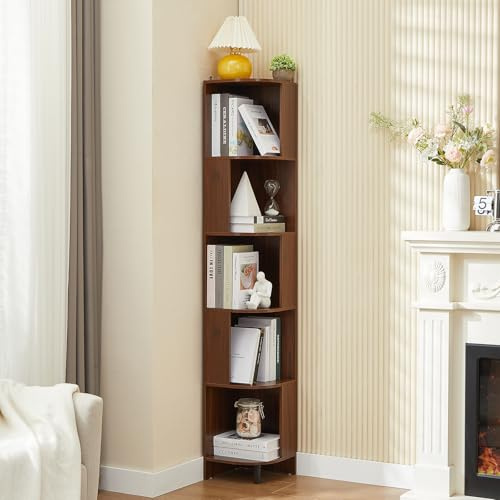 Ogimeka Bücherregal Vintage, Bücher Regal, Standregale Bücherregal mit 5 Ebenen, Bücherschrank, Eckregal Stehend Holz, Bookshelf, Regal für Wohnzimmer, Schlafzimmer, Heimbüro, 28.5x28.5x173cm (B)