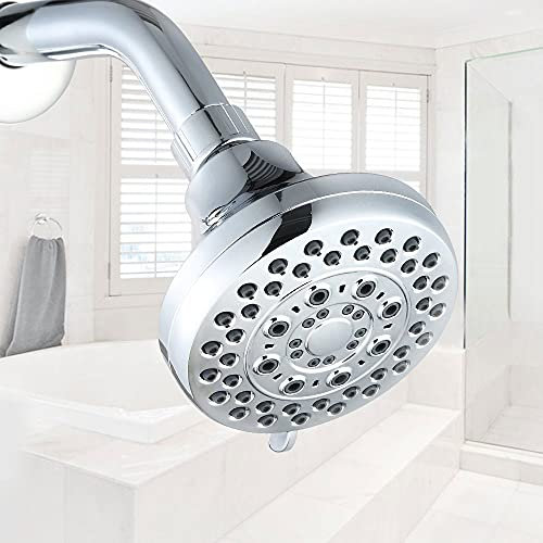 Pays de douche à main, pommes de douche à haute pression fixe - pommes de douche de 4 pouces avec 5 paramètres de pulvérisation - accessoires de douche facile à installer - finition chromée brossée