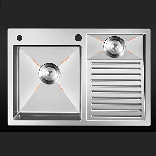 Évier à linge Zen en acier inoxydable double vasque 80 x 48 cm pour lavage des mains pour balcon, évier de nettoyage pour salle de bain, kit de lavabo durable