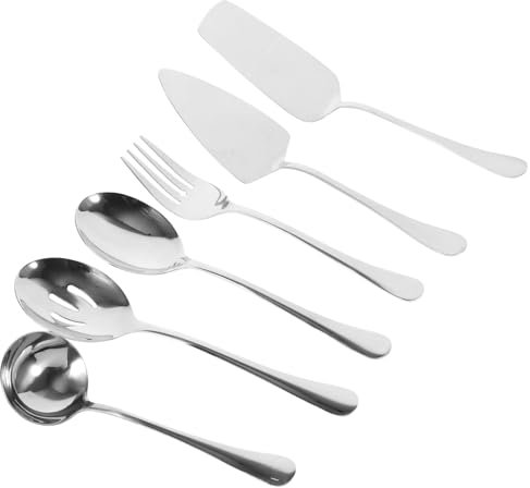 Ciieeo 6 Piezas Cubiertos Inoxidable para Servir Utensilios de Buffet con Cucharas y Tenedores para Lavavajillas para Fiestas y Uso Diario