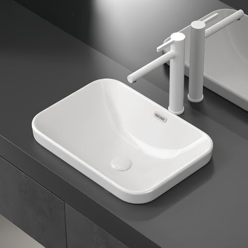 Lavandino Da Appoggio In Ceramica For Bagno, Lavabo Da Incasso Sopra La Lavatrice, Lavabo Sotto Il Piano For Balcone(White,45x33x15.5cm)