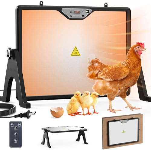 INNOLAND Plaque Chauffante Poussin, 180W Lampe Chauffante Poulailler, Chauffage Poulailler avec Thermostat, 30°C-75°C avec Télécommode, Chauffage pour Poussin Eclairage | Minuteur