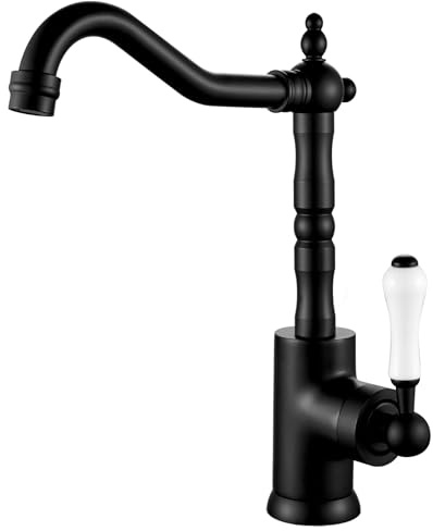 Wasserhahn Bad Schwarz Retro, Waschtischarmatur Hoch für Bad/Küche Waschbecken Armaturen, Einhebelmischer Mischbatterie mit Auslaufhöhe 280 MM High(Schwarz Matt, Messing）
