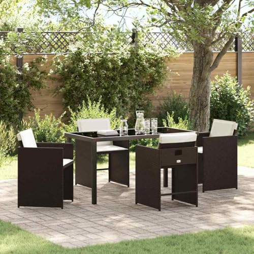 INLIFE Garten Essgruppe 5 pcs Braun Poly-Rattan,Möbel,Gartenmöbel,Gartenmöbel-Sets,Braun,45.55 KG,3380698