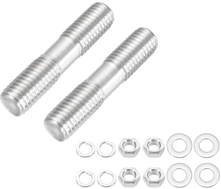 sourcing map Lot de 2 vis à goujons à double extrémité M12 x 50 mm en acier inoxydable 304 à double filetage avec rondelle d'écrou pour l'entretien de la maison, ancrage structurel, vis de fixation