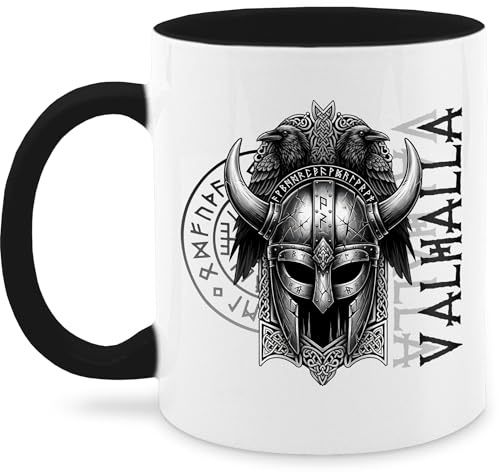 Tasse Tassen 325ml - Wikinger & Walhalla - Odin Raben Runen - Valhalla Viking Deko - 325 ml - Schwarz - geschenke für männer vikings mit namen nordische mythologie kaffeebecher nordisch mug