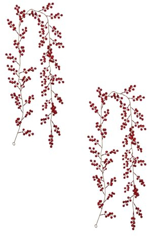 Künstliche rote Beeren-Girlande, 175 cm, Hängende Weihnachtsgirlande mit roten Beeren,Beerengirlande für Urlaub, Kamin, Treppe, Tischdekoration (2 Stück)