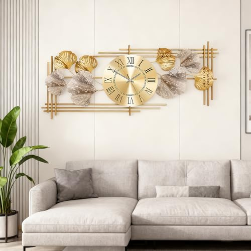 Blissio Wanddeko Wohnzimmer, Metall Wanddeko, Retro-Ginkgoblatt-Design, Kann Vertikal Oder Horizontal Gedreht Werden, Geeignet für Wohn- Und Schlafzimmer Wand Deko (Antiker Kaffee - Rom)