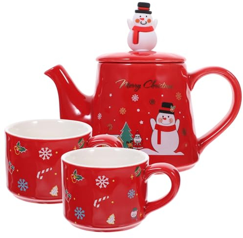 Gatuida Teiera in Ceramica Natalizia Set di Teiera Decorativa per Casa Tazze Design Motivi Natalizi Sicura e Pratica