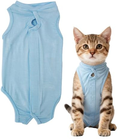 GNALIA Body Para Gato Recuperación Quirúrgica Pijama Postoperatorio Alternativa A Collar Isabelino Para Mascotas 3-6 Kg Azul 1 Unidad