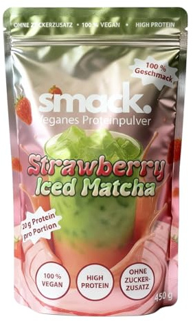 smack. Veganes Proteinpulver - 100% pflanzlich, ohne Zuckerzusatz, cremiger High Protein Shake – 450 g - verschiedene Geschmacksrichtungen (Strawberry Iced Matcha)