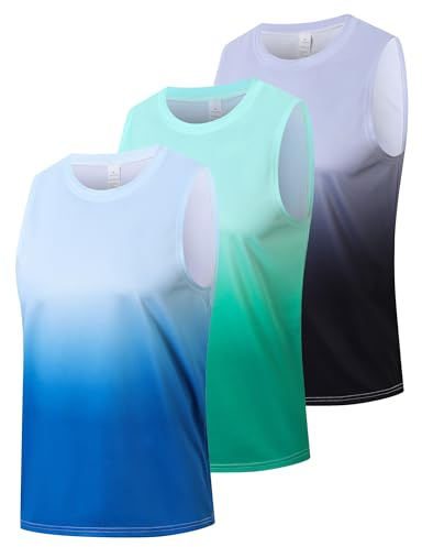 Gaiatiger 3 Pack Mens Tank Top for Men Gym Vest Lightweight Quick Dry Moisture Wicking Breathable Training Athletic Running Sports Workout Sleeveless T-Shirts (T5100-Black Gray-Lake Blue-Green-XL)