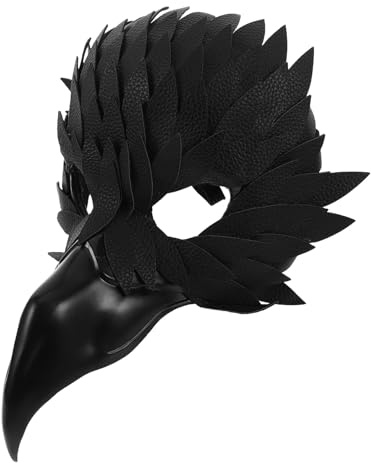 ORFOFE Masque de Hibou Demi-Visage Noir en Plumage Naturelles pour Adultes Accessoire de Carnaval et Halloween Masque Animal de Bal Masqué Costume Steampunk et Fête Costumée