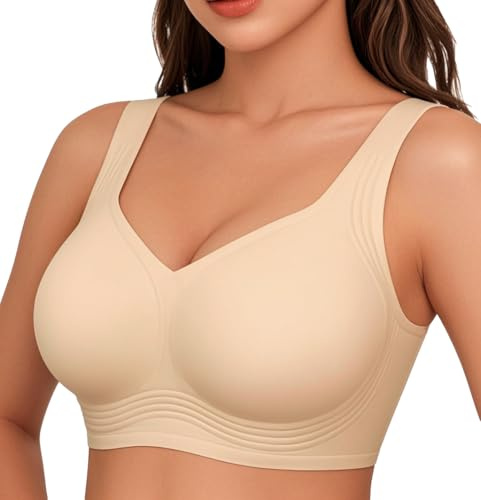 2026 Jelly Seamless Wireless Plus Size Bras No Underwire Supportive Full Coverage Comfortable Everyday Bra for Older Women Nude