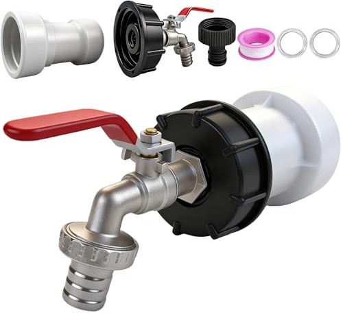 Robinet Cuve 1000l, S60X6 IBC Raccord Robinet, 3/4 D'écoulement Accessoire Réservoir, Adaptateur de Réservoir en Alliage d'aluminium avec Rallonge pour Baril de Pluie