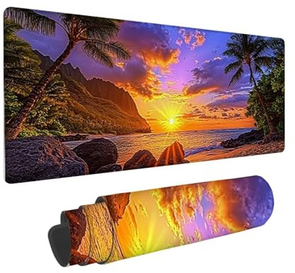 Tapis de Souris de Jeu, 1400 x 600 mm XXL Tapis Souris Gaming Grand, Antidérapant Étanche, iExtended Long Clavier Mouse Pad XXL, Accessoire Bureau, pour Gamer, PC (Coucher de Soleil Paysage) i-789