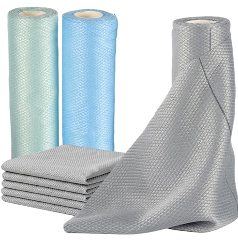 Dexpally 3 Rolls Microfibre Cloth Roll Tear Off, Reusable Kitchen Roll 60 Sheets Cleaning Cloths Perfect s for Cars, Kitchen, Windows, and Household Cleaning