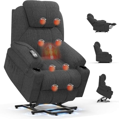 BareTay Relaxsessel für ältere Menschen, Power-Liegestuhl mit Massage und Wärme, verlängerte Fußstütze, Typ C + USB-Anschlüsse, 2 Getränkehalter, Zwei Seitentaschen, Liegestühle, Loungesofa