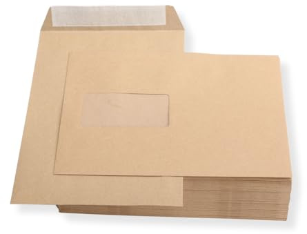 100 St. Versandtaschen Briefumschläge C5 A5 braun haftklebend mit Fenster 162 x 229 mm HK