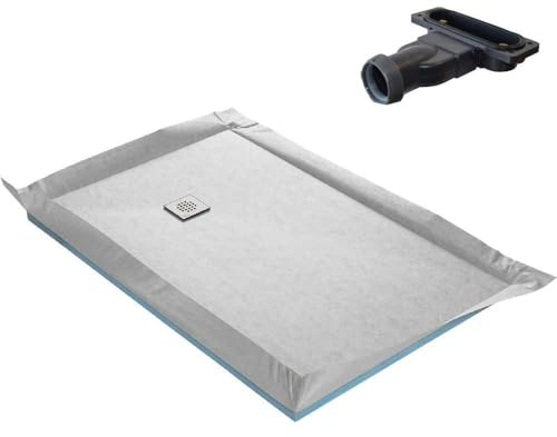 Receveur de douche à carreler ultra plat + natte étanche + siphon ultra plat - 120 x 90 cm x 22 mm