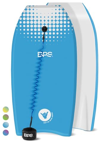 BPS 'Shaka' Lightweight Body Board - EPS Core Bodyboard with Wrist Leash for Beach Pool Surfing Kids Teens Adults (Blue White, 41 Inch)